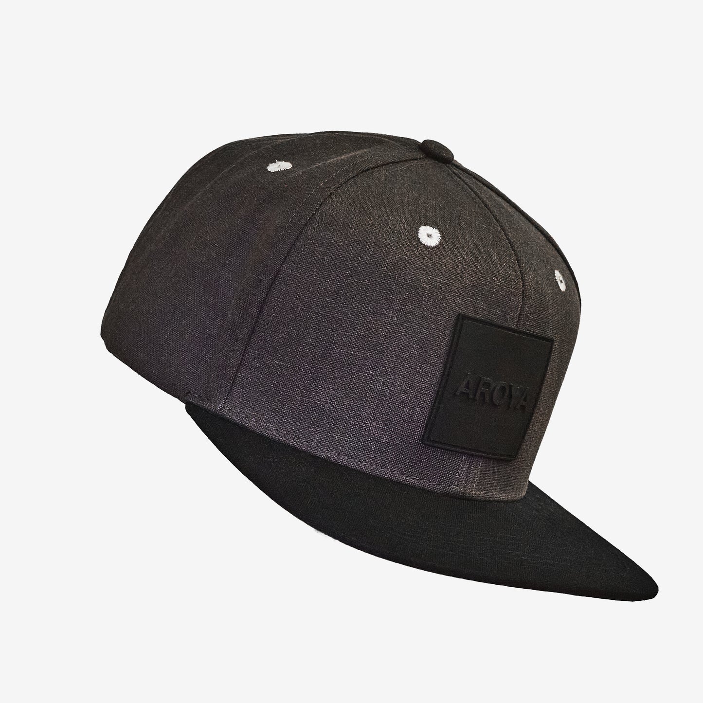 'Aroya Grey Logo Stamp' - Hemp 6 Panel Flatbill Snapback